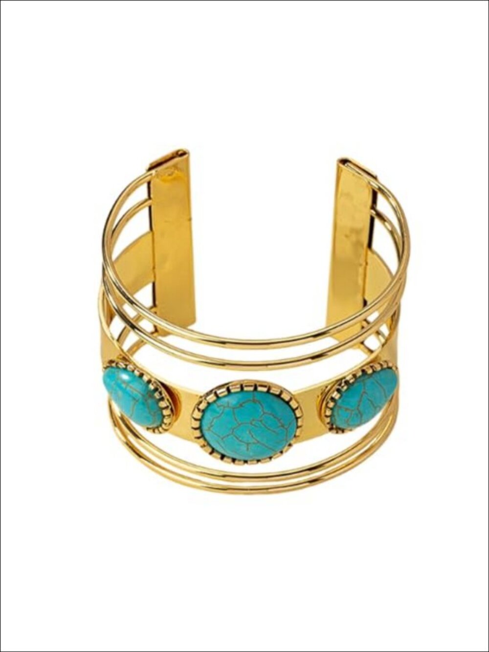 Chunky Western Turquoise Cuff Bracelet Boho Gold Wide Bangle
